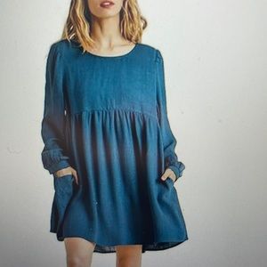 Umgee Babydoll Dress Peacock New keyhole Linen